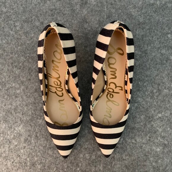 Sam Edelman Hazel Women’s Black and Off White Stripes Pointed Closed Toe Shoes - Picture 9 of 13